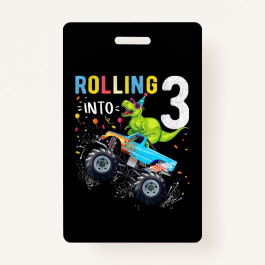 Badge 3 ans Anniversaire Dinosaur Monster Famille de cam (Devant)