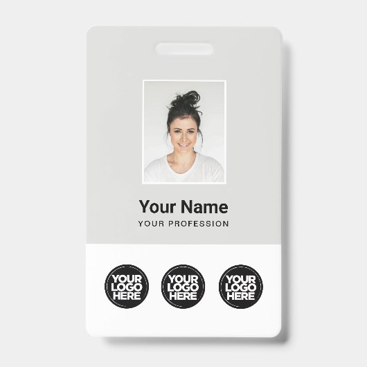 Badge 3 Logos multiples Photo de l'employé, Code barre,  (Front)