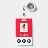 Badge 3 Logos multiples Photo de l'employé, Code-barres, (Avant avec rétractable)