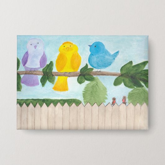 Badge 3 Oiseaux Colorés et Fantaisistes Mignons (Recto)