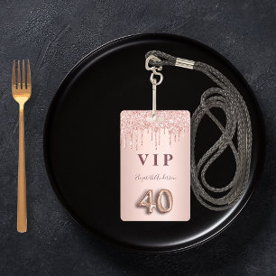 Badge 40e anniversaire rose parties scintillant or goutt