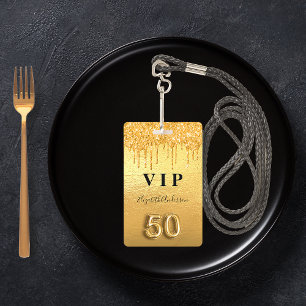Badge 50 ans paillettes dorées gouttes