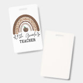 Badge 9th grade teacher leopard rainbow Thanksgiving day (Avant & arrière)