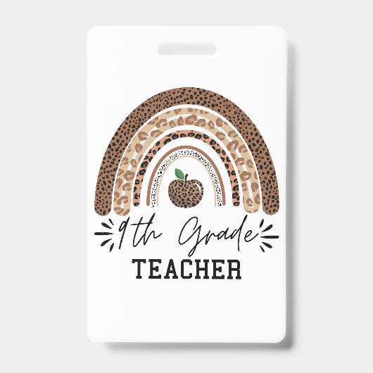 Badge 9th grade teacher leopard rainbow Thanksgiving day (Avant)