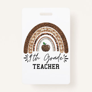 Badge 9th grade teacher leopard rainbow Thanksgiving day