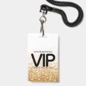 Badge à cordon VIP tendance avec paillettes dorées (Avant avec lanière)