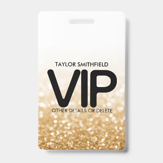 Badge à cordon VIP tendance avec paillettes dorées (Avant)
