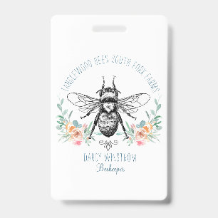 Badge Abeille à miel apiary floral dessiné à la main de