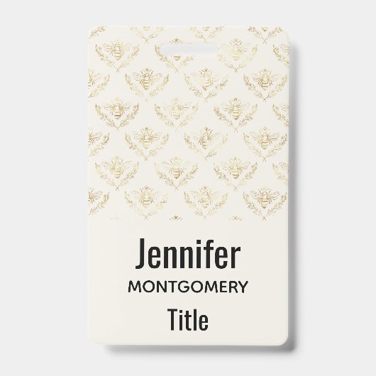 Badge Abeille Bourdon Dorée avec Motif de Couronne (Avant)