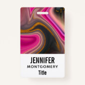 Badge Abstrait rose et noir avec perruques d'or (Dos)