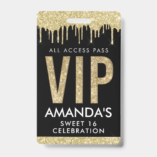 Badge Accès complet VIP personnalisable Gold Drip (Avant)