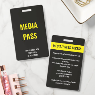 Badge Accès personnalisé à la presse des médias du festi
