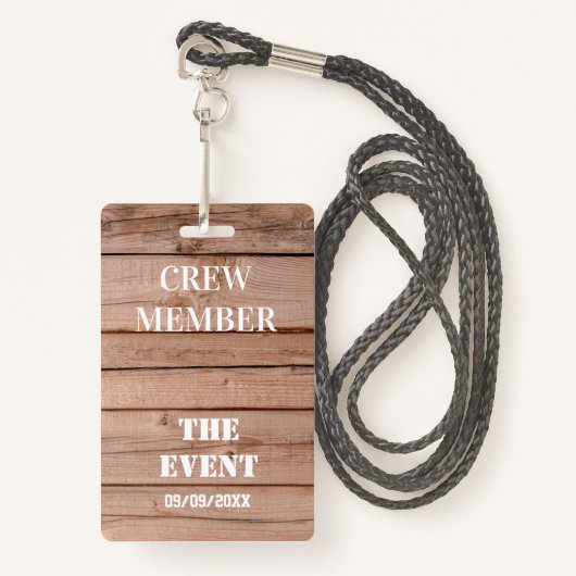 Badge Accès personnalisé unique en bois rustique (Devant avec lanière)