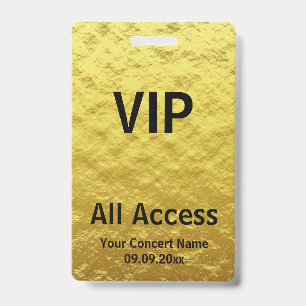 Badge Accès total VIP Or Noir Personnalisé Moderne