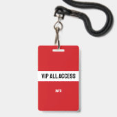Badge Accès VIP rouge d'identification des salons VIP (Arrière avec lanière)