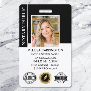 Badge Accréditation Notaire Photo publique QR Black Gold