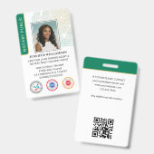 Badge Accréditation Notaire Public Photo Code QR ID Vert (Avant & arrière)