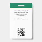 Badge Accréditation Notaire Public Photo Code QR ID Vert (Arrière)