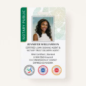 Badge Accréditation Notaire Public Photo QR Code ID Vert (Devant)