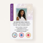 Badge Accréditation Notaire Public Photo QR Code Violet (Devant)