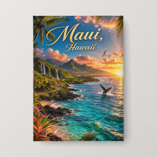 Badge Affiche de voyage de la côte tropicale de Maui Haw