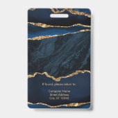 Badge Agate élégante bleu marine et or (Arrière)