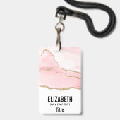 Badge Agate rose vierge avec ruban or Élégant (Arrière avec lanière)