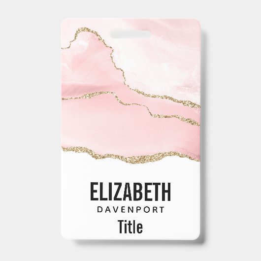Badge Agate rose vierge avec ruban or Élégant (Avant)