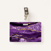 Badge Agate Violet violet or Parties scintillant Nom per (Devant avec clip)