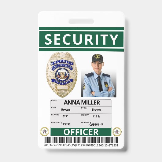 Badge Agent de sécurité verte Employé d'impression perso (Avant)
