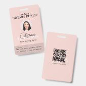 Badge Agent de signature notariale Code QR photo rose mo (Avant & arrière)