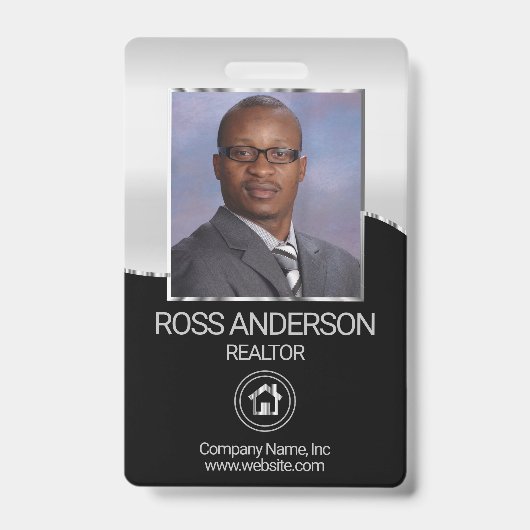 Badge Agent immobilier en noir et argent (Avant)