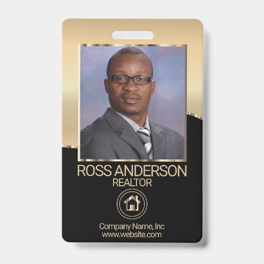 Badge Agent immobilier en noir et or (Avant)