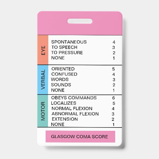 Badge Aide-mémoire GCS/État de conscience pour le porte- (Avant)