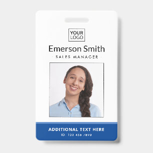 Badge Ajouter le logo photo bleu blanc nom de l'employé