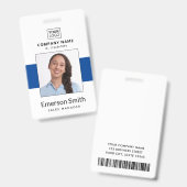 Badge Ajouter un logo photo bleu blanc nom de l'employé (Avant & arrière)