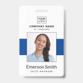 Badge Ajouter un logo photo bleu blanc nom de l'employé (Avant)