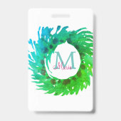 Badge Ajouter une couronne de Noël vert rose monogramme (Arrière)