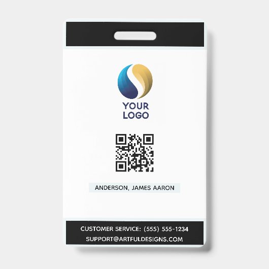 Badge Ajouter votre logo avec QR Code noir Entreprise (Avant)