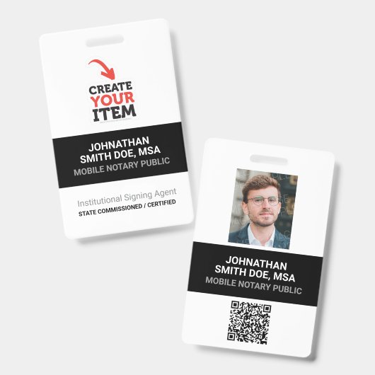Badge Ajoutez votre code QR ID de notaire public mobile  (Avant & arrière)