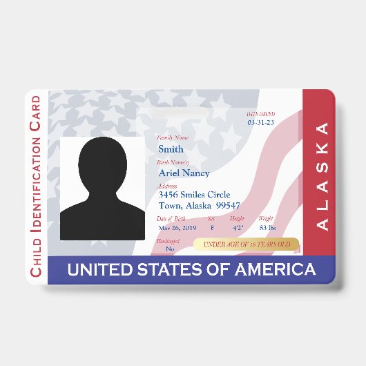 Badge ALASKA - Carte d'identité enfant (Face)