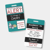 Badge Alerte Allergie aux Produits Laitiers Code Teal (Avant & arrière)