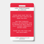Badge Alerte aux allergies alimentaires rouges (Back)