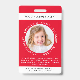 Badge Alerte aux allergies alimentaires rouges