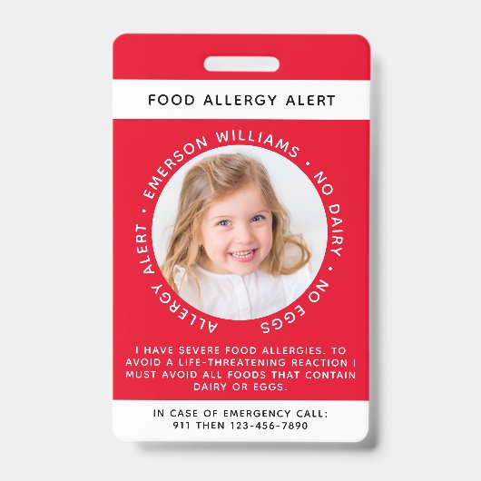 Badge Alerte aux allergies alimentaires rouges (Front)