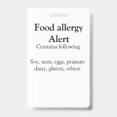Badge Alerte d'allergie alimentaire ajouter le nom du te (Arrière)