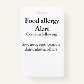 Badge Alerte d'allergie alimentaire ajouter le nom texte (Dos)