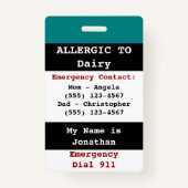 Badge Alerte d'allergie aux aliments laitiers Étiquette  (Dos)