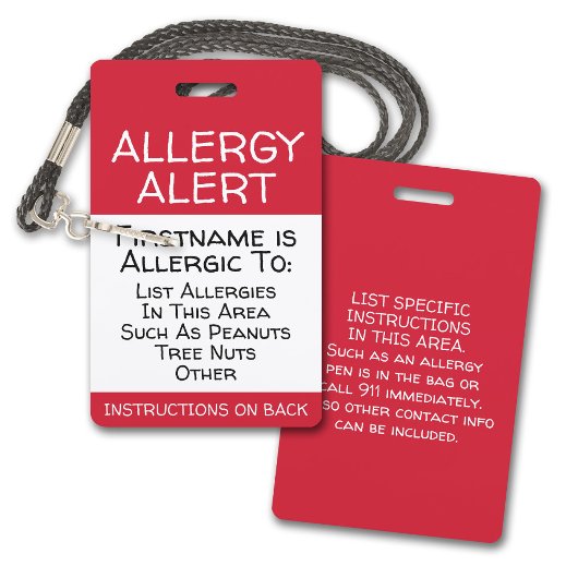 Badge Alerte d'allergie pour les informations de contact