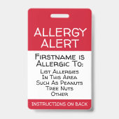 Badge Alerte d'allergie pour les informations de contact (Avant)